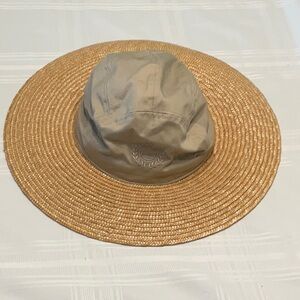 Tan and Brown Wide Brim Hat Cotton and Straw